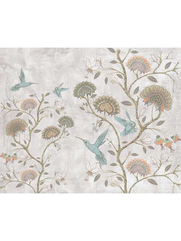 Hummingbirds in Garden Gray